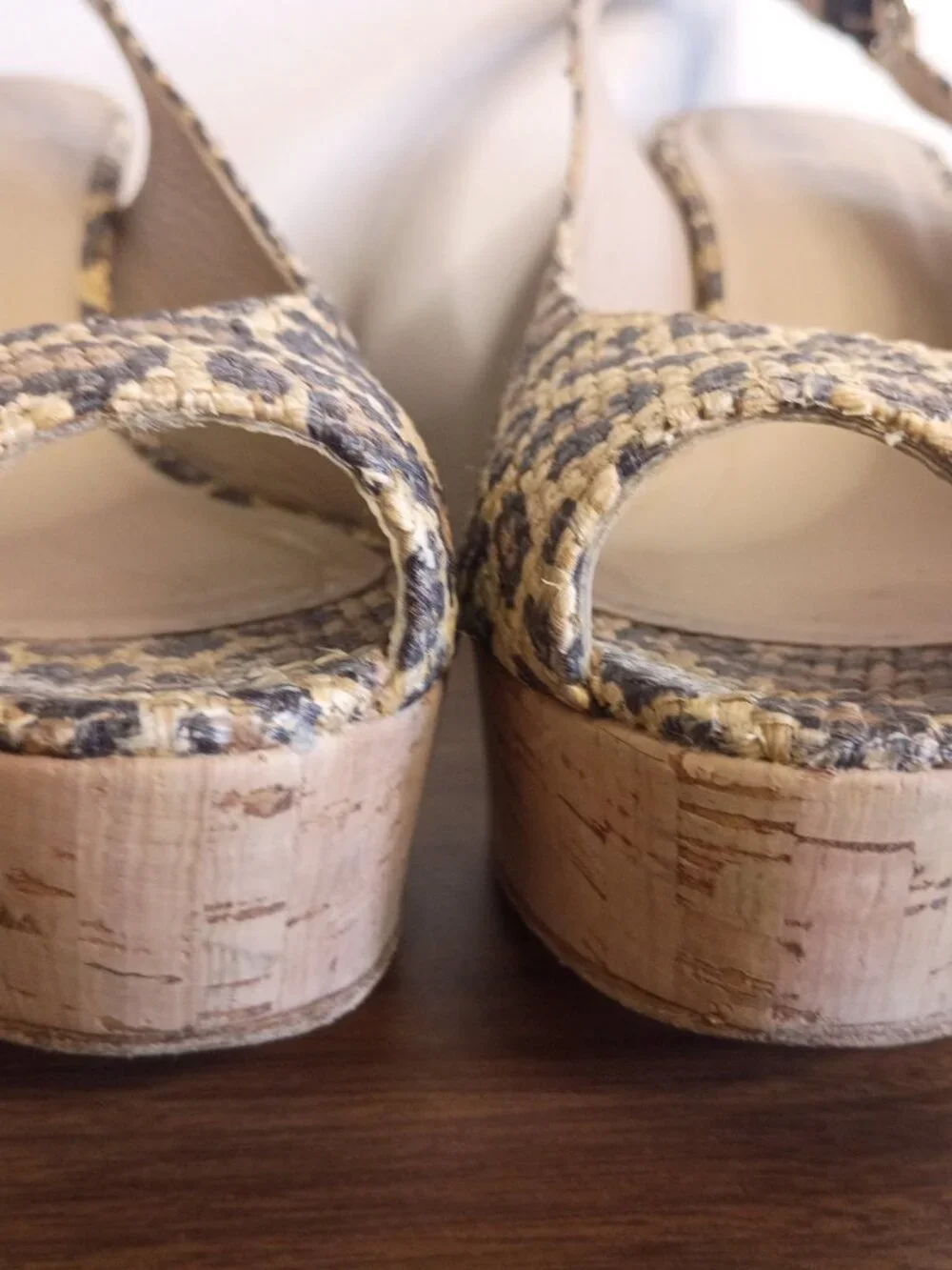 STUART WEITZMAN Sz 10N Animal Print Peep Toe Sling Back Wedge Heels - Picture 9 of 13